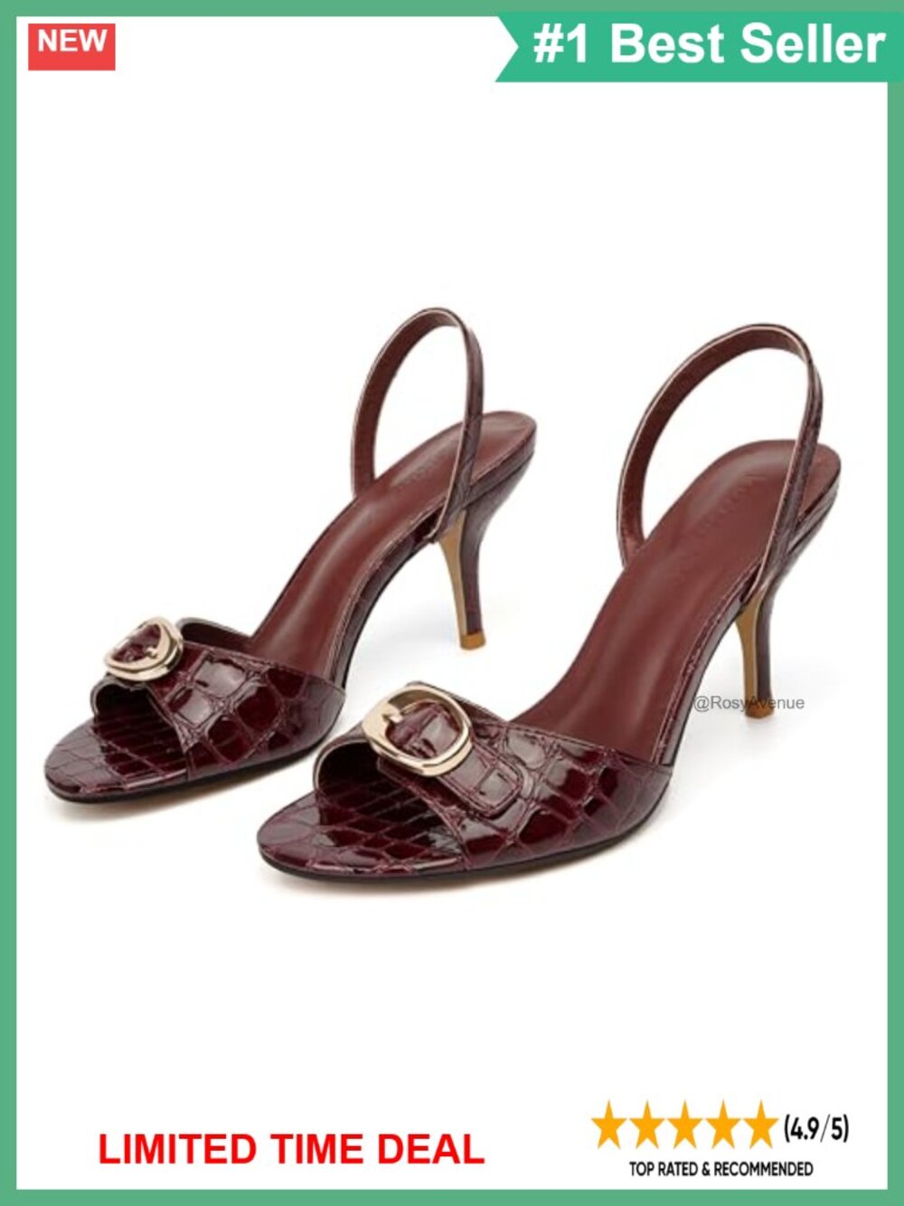 Vertundy Faux Leather Slingback Kitten Heel Square Open Toe Dressy Sandals